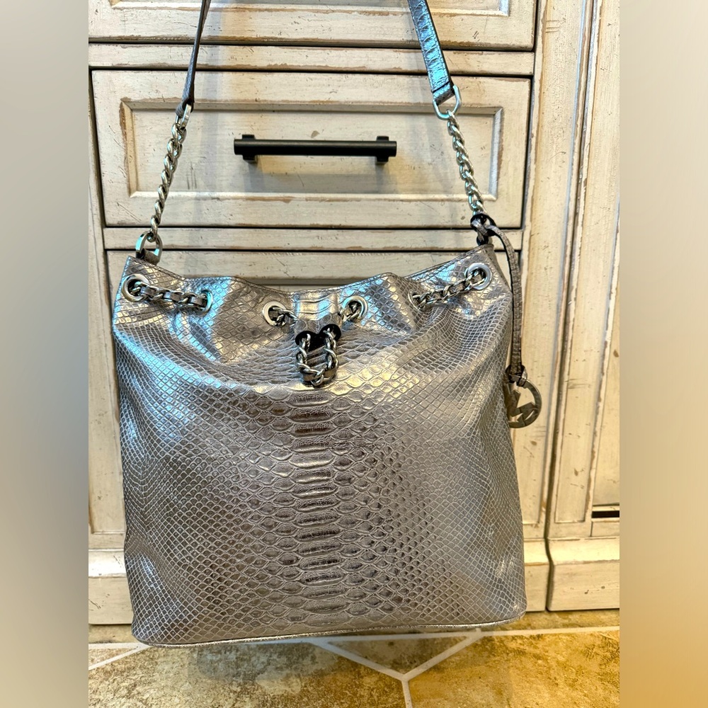 MICHAEL by Michael Kors Silver Snakeskin Purse